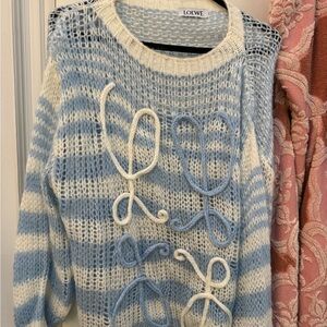 Loewe Light Blue and Cream Striped Knit Sweater